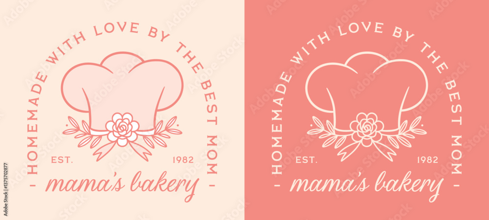 Mom mama's bakery homemade with love by the best mother floral chef hat printable greeting card design. Vintage retro coquette pink aesthetic Mothers Day baker quotes text logo print sticker label. Mom mama's bakery homemade with love by the best mother floral chef hat printable greeting card design. Vintage retro coquette pink aesthetic Mothers Day baker quotes text logo print sticker label.