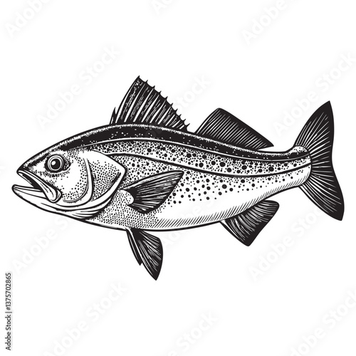 fish woodcut engraving vector illustration