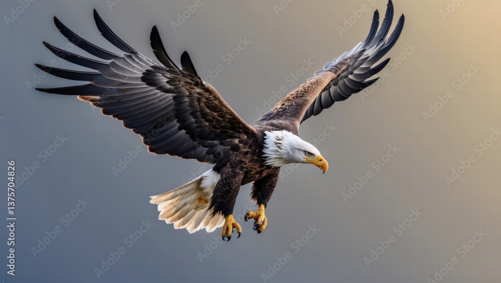 Fototapeta premium Majestic Bald Eagle in Flight,Wings Spread Wide