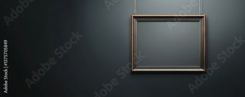 An empty frame hanging on a dark wall, perfect for showcasing art or photography.
