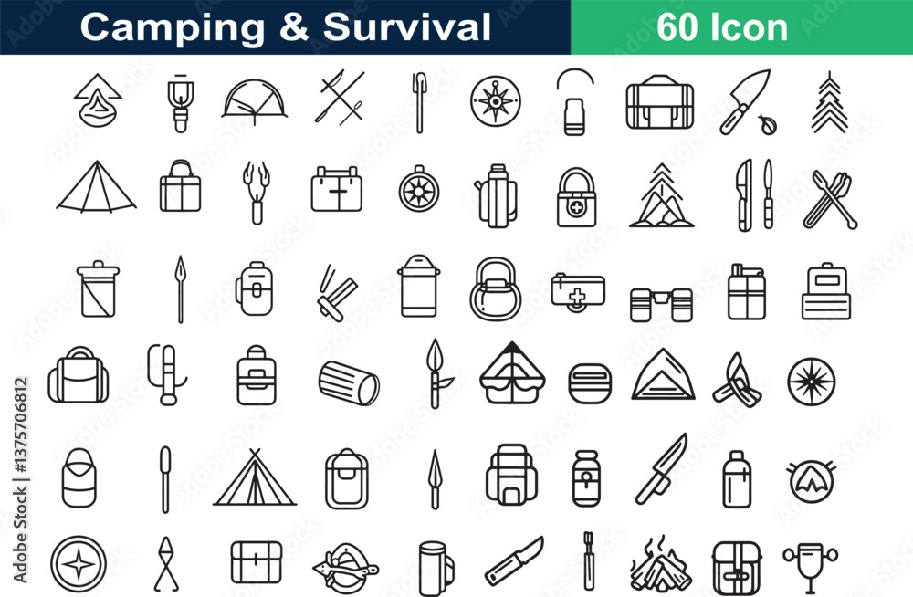 Fototapeta premium Camping and Survival Line art Icon