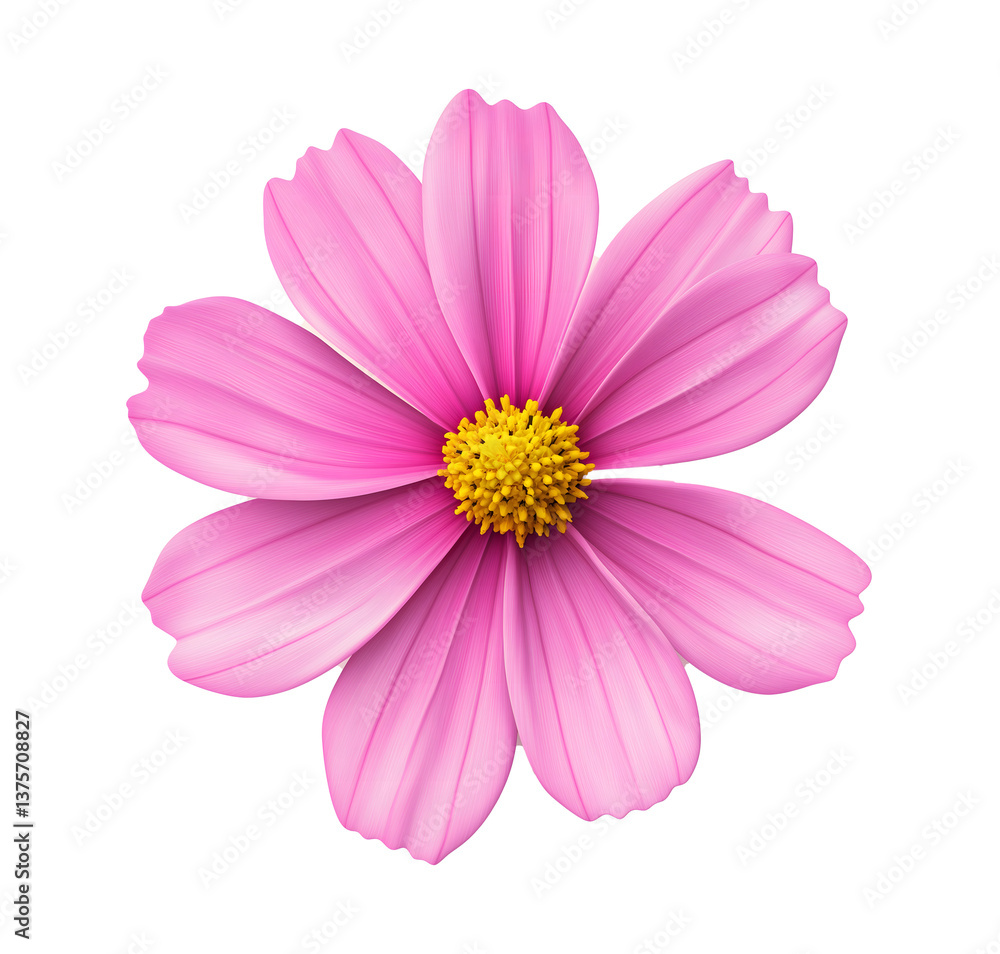 Pink Cosmos Flower with Delicate Petals and Yellow Center – High-Quality Botanical Image Pink Cosmos Flower with Delicate Petals and Yellow Center – High-Quality Botanical Image