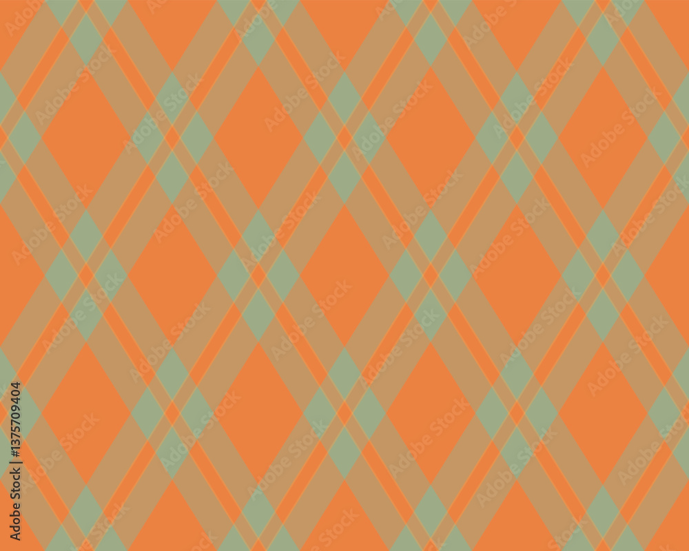 Fototapeta premium Vibrant orange and sage green plaid pattern. Perfect for textile design, website backgrounds, or autumnthemed projects.
