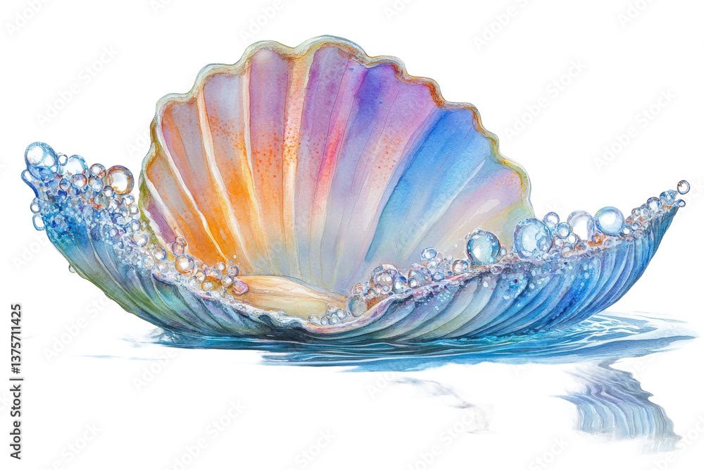 Fototapeta premium Stunning Seashell with Vibrant Colors and Delicate Pearls, Captivating Artistry on Textured Surface, Nature's Beauty in Marine Theme
