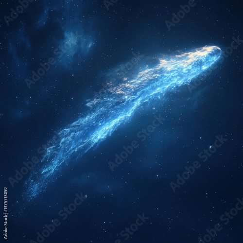 Bright Comet in Deep Space with Glowing Tail and Stellar Background