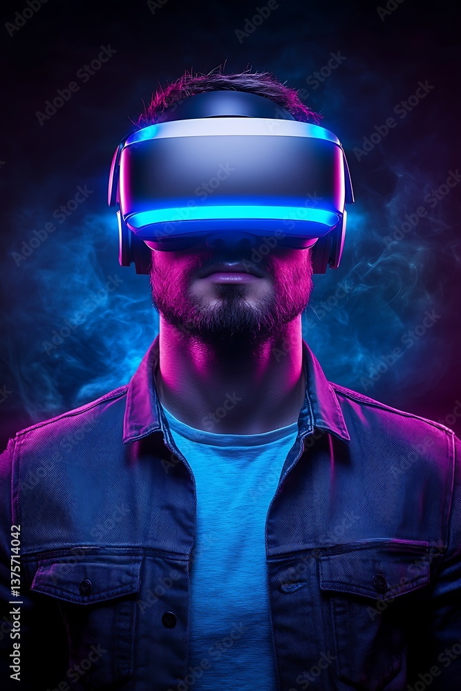 VR gamer in neon-lit smoke VR gamer in neon-lit smoke