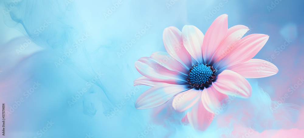 Close-Up of a Pink Daisy in Dreamlike Blue and Pink Hues Close-Up of a Pink Daisy in Dreamlike Blue and Pink Hues