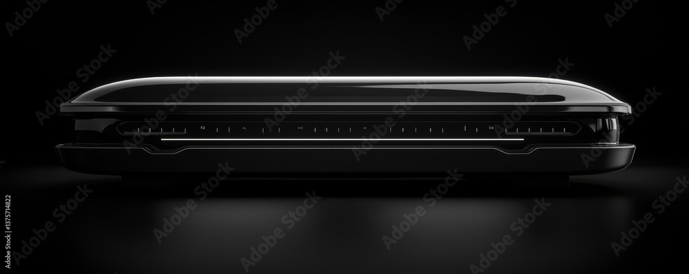 Sleek black device design with illuminated edges, showcasing modern innovation. Sleek black device design with illuminated edges, showcasing modern innovation.