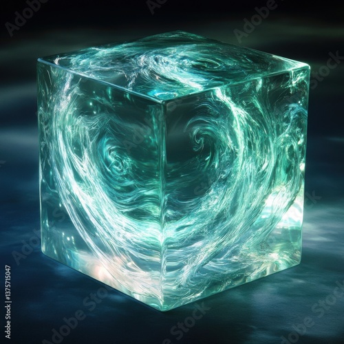 Glowing Abstract Cube with Swirling Light and Colorful Patterns