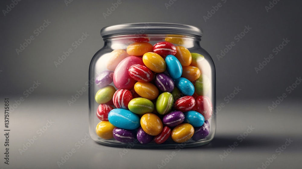 A clear glass jar filled with colorful jelly beans in various vibrant hues, creating a cheerful and inviting display. A clear glass jar filled with colorful jelly beans in various vibrant hues, creating a cheerful and inviting display.