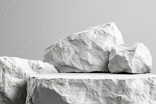 rock product display podium and rock on a gray background,ideal mockup for product display presentation backdrop design