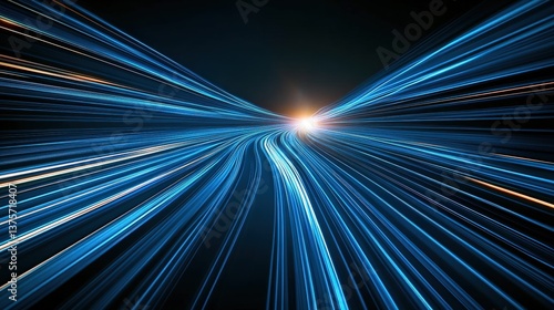 An incredible display of dynamic blue light trails converging in a burst, symbolizing movement, energy, and the constant flow of ideas in a modern artistic style.