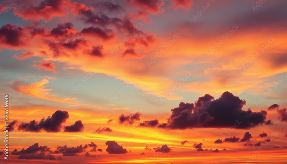 Obraz premium Colorful Sky Background with Dramatic Sunset and Vibrant Clouds