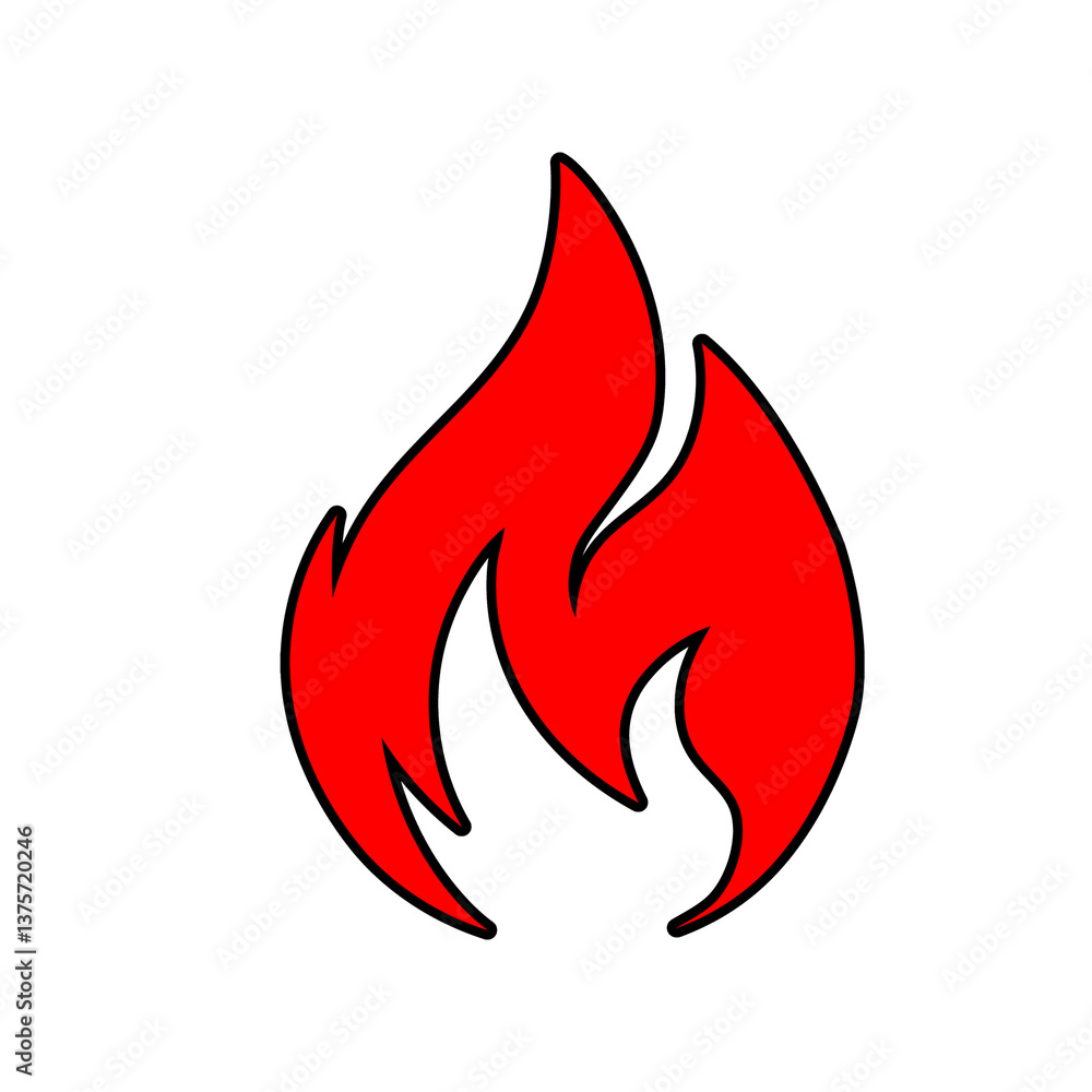 Stylized Red Flaming Fire Icon Illustration on White Background Stylized Red Flaming Fire Icon Illustration on White Background