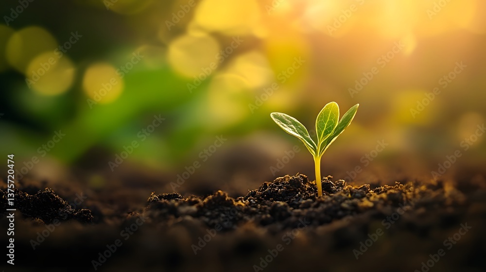A delicate green sprout emerging from the soil A delicate green sprout emerging from the soil