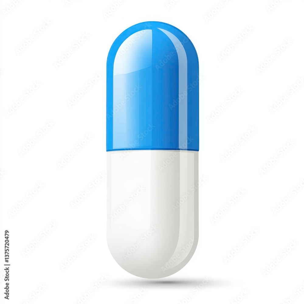 Single Blue and White Capsule Pill Isolated on White Background Single Blue and White Capsule Pill Isolated on White Background