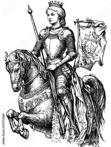 Warrior Woman on Horse, Historical Art