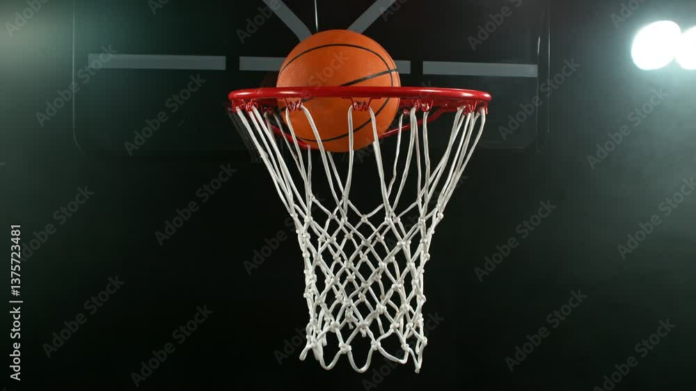 Super Slow Motion of Basketball Ball Hitting the Basket. Filmed on High Speed Cinema Camera, 1000fps. Camera in Motion. Super Slow Motion of Basketball Ball Hitting the Basket. Filmed on High Speed Cinema Camera, 1000fps. Camera in Motion.
