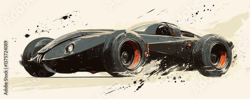 Futuristic race car on dynamic abstract background, splattered vector.