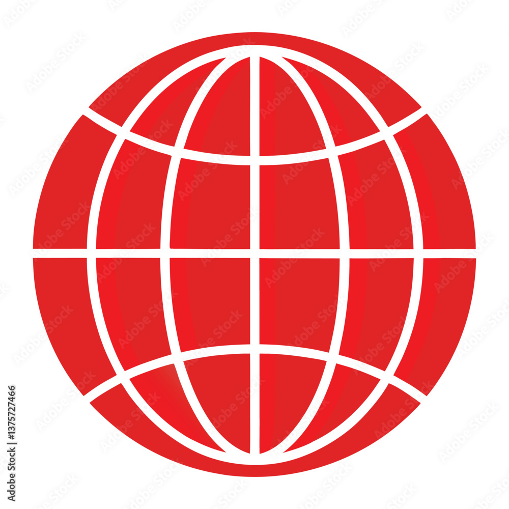 Red globe symbol with a 3D globe icon representing the world and global connection Red globe symbol with a 3D globe icon representing the world and global connection