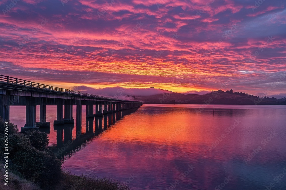 Obraz premium Benicia Sunrise: Bay Area Bridge View from California Coastline