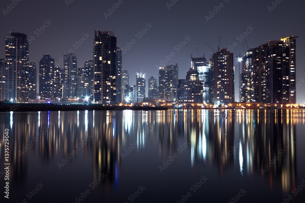 Naklejka premium A long exposure and blurred lights photo of a city, no car in the view,