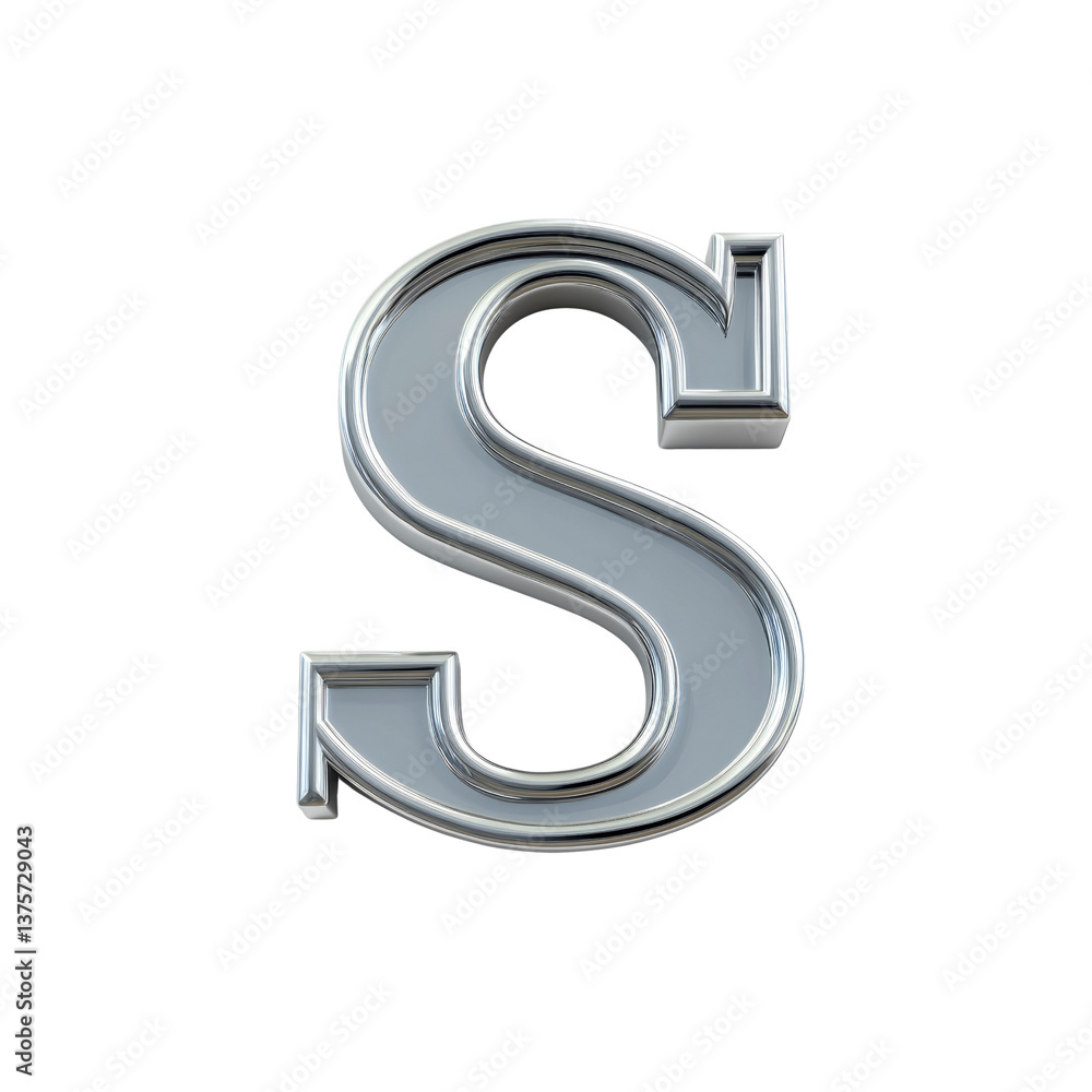 3D Render of Silver Metallic Letter S with Chrome Bevel 3D Render of Silver Metallic Letter S with Chrome Bevel