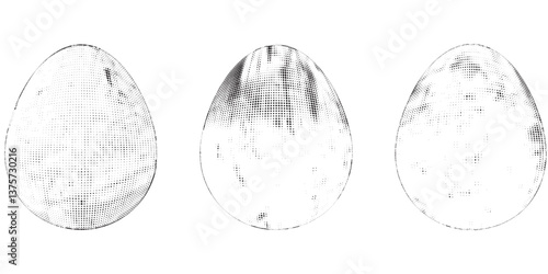 Easter egg texture collection.Distressed Oval Post Stamp . Geometrical decorated Easter egg. Sprayed, noised, speckled, textured, transparent oval collection. Vector Illustration . Egg texture set.