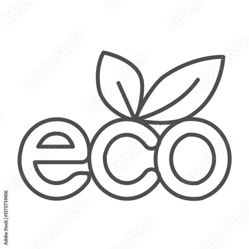 Eco text font and leaves thin line icon, eco tourism concept. Vector graphics. Text abbreviation of ecology sign on white background, outline style icon for mobile or web design.