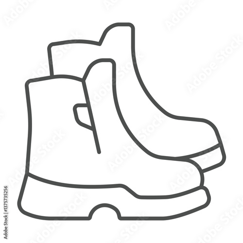 Winter boots pair thin line icon, charitable donation concept. Vector graphics. Boots with zipper, footwear sign on white background, outline style icon for mobile or web design.