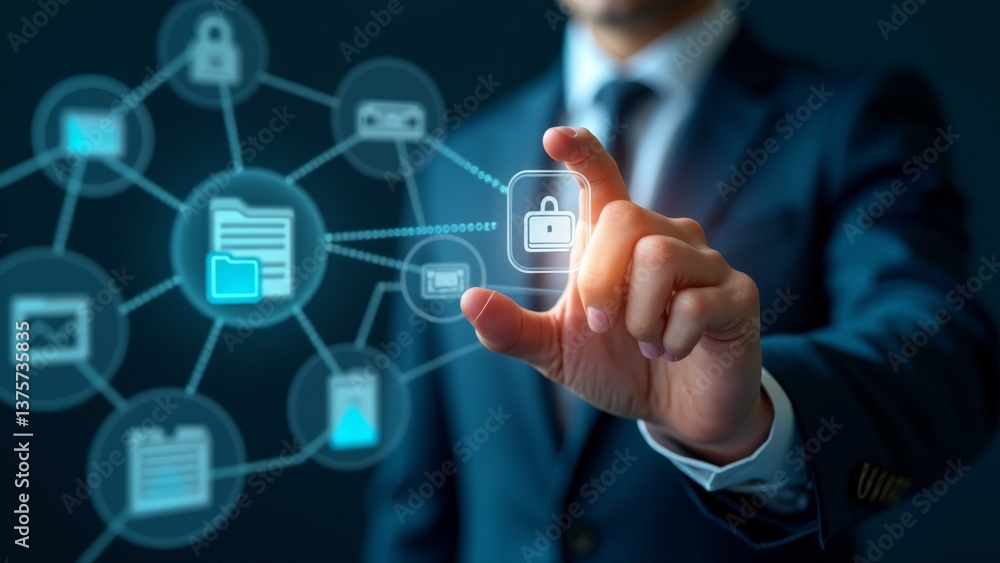 Businessman Managing Digital Data Network, Security Businessman Managing Digital Data Network, Security