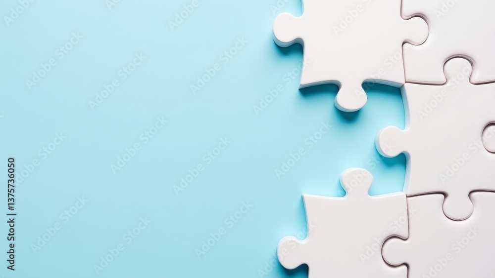 White Jigsaw Puzzle Pieces On Blue White Jigsaw Puzzle Pieces On Blue