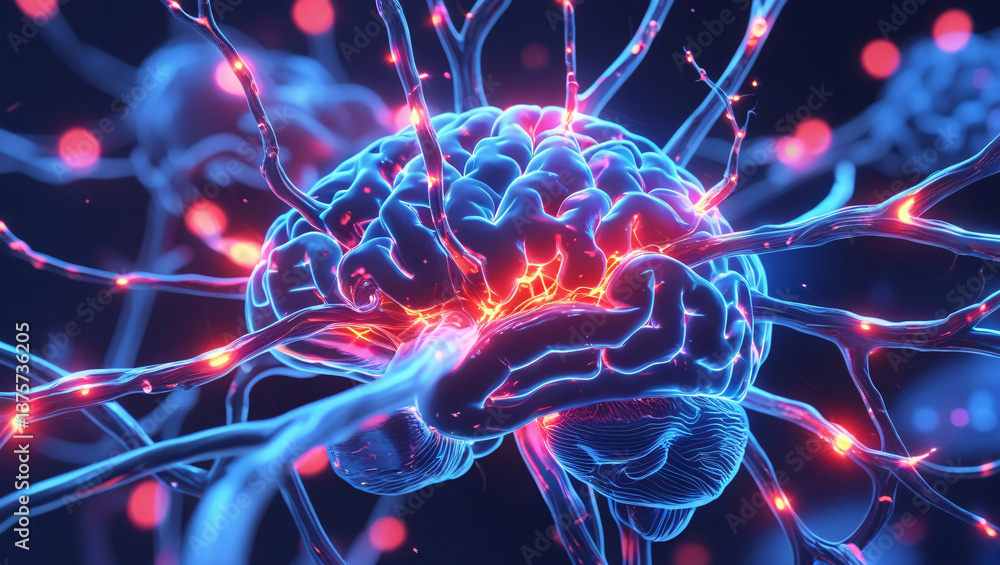 Obraz premium Abstract Colorful 3D DNA Illustration with Glowing Energy and Fractal Patterns