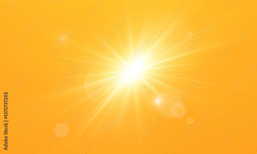 Obraz premium Warm sun on a yellow background. Leto.bliki solar rays