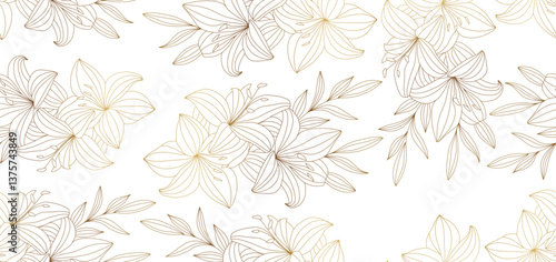 Wallpaper Mural Vintage luxury seamless floral background with golden lilies flowers. Romantic pattern template for wall decor, wallpaper, wedding invitations, ceremonies, cards.	 Torontodigital.ca