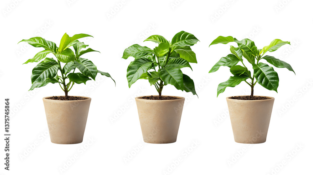 Pack of Coffee Plants in Pot set Against Transparent Background for Botanical Branding, Coffee Promotion, or Culinary Design Projects Pack of Coffee Plants in Pot set Against Transparent Background for Botanical Branding, Coffee Promotion, or Culinary Design Projects