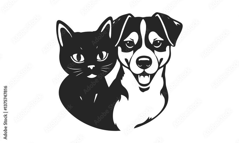 Obraz premium Cat and dog. Vector illustration of pets, pets emblem