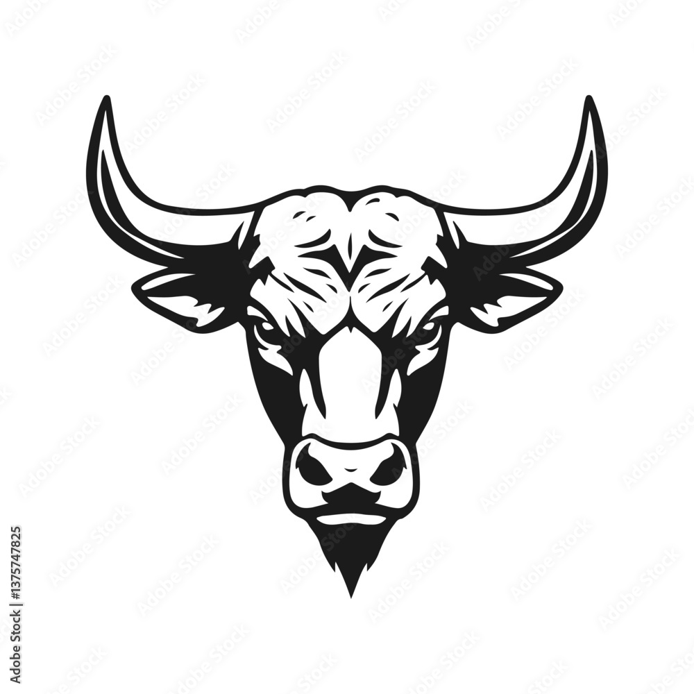 A bull logo with powerful horns. Animal icon template. Aggressive and dynamic style symbolizing strength, courage and fortitude. Animal head, horned beast, strong symbol A bull logo with powerful horns. Animal icon template. Aggressive and dynamic style symbolizing strength, courage and fortitude. Animal head, horned beast, strong symbol