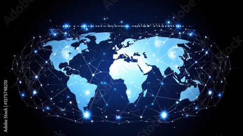 Glowing Blue World Map Digital Network Technology Abstract Background