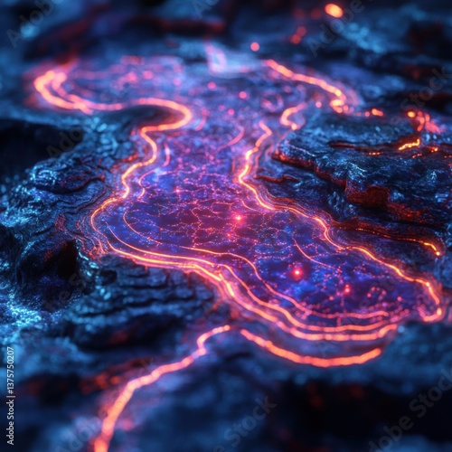 Vibrant Abstract Texture of Flowing Lava with Glowing Patterns
