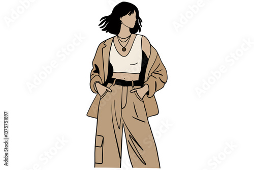A hand-drawn, stylish, fashionable woman. Good for any project.