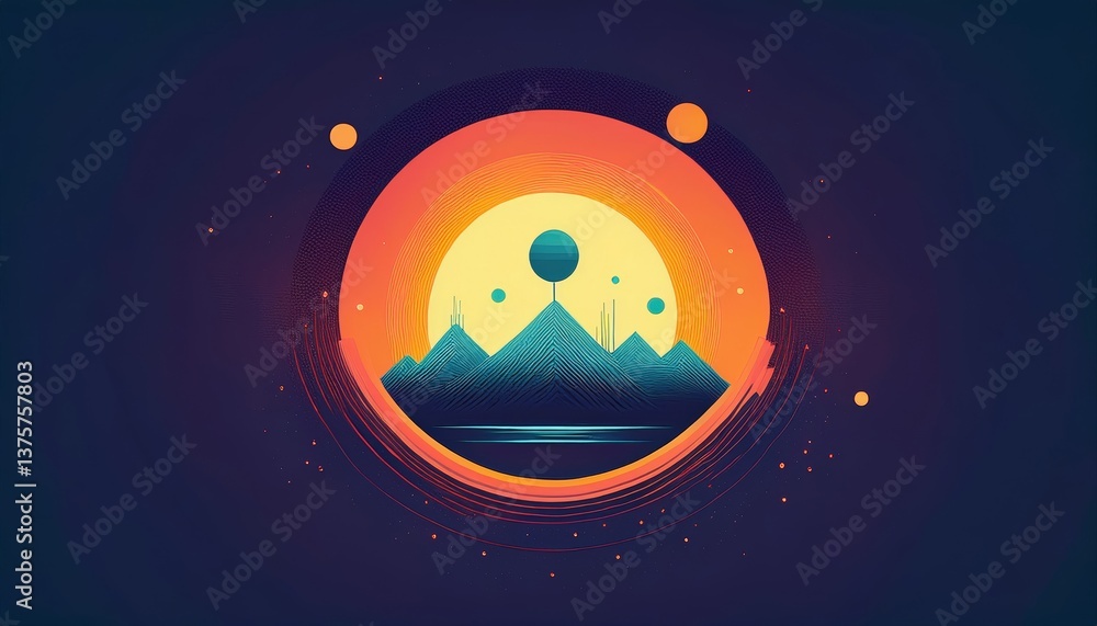Fototapeta premium Energy, minimalist illustration of a planet rising from the earth