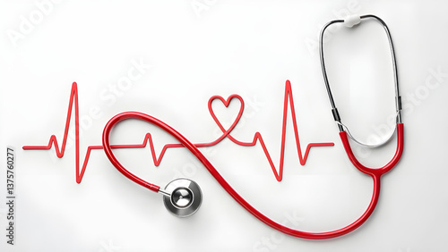 Stethoscope in ECG Shape. Symbol of Heart Health and Cardiology