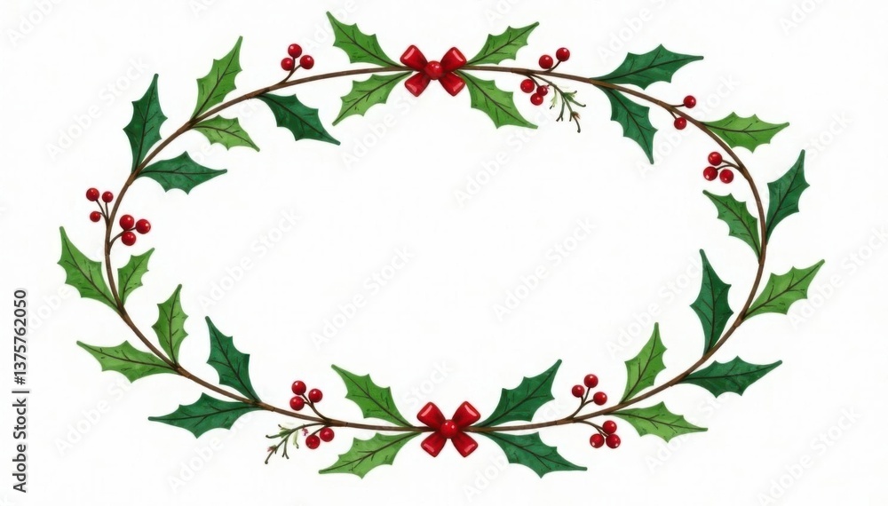 custom made wallpaper toronto digitalOrnament doodle wreath on white background with holly leaves and berries isolated on a simple frame, christmas, ornaments, wreath