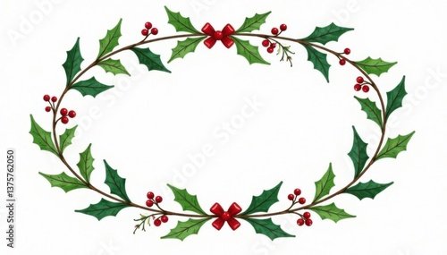 Wallpaper Mural Ornament doodle wreath on white background with holly leaves and berries isolated on a simple frame, christmas, ornaments, wreath Torontodigital.ca