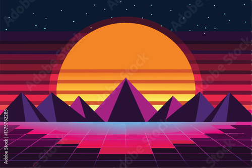 Night sky pyramids illustration with abstract design