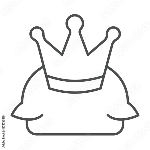 Golden crown on pillow thin line icon, city museum concept. Vector graphics. Crown of queen or king, royal person sign on white background, outline style icon for mobile and web design.