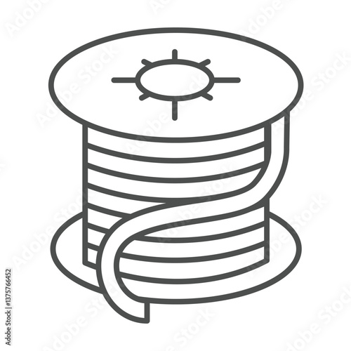Coil copper of wire thin line icon, electrician service concept. Vector graphics. Round cable reel, repair sign on white background, outline style icon for mobile or web design.