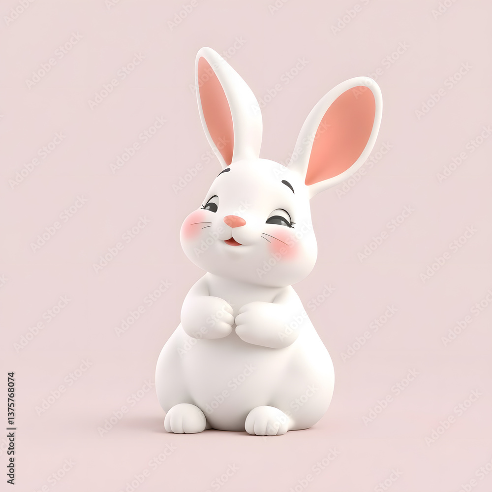 Fototapeta premium A creatively designed single cute rabbit illustration, featuring pliable forms and a soft contrast color background