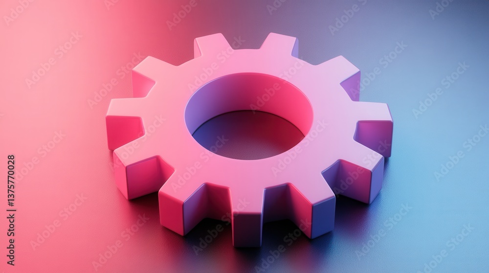 A vibrant, stylized gear rendered in soft pink and blue hues, symbolizing mechanics and technology in a modern design. A vibrant, stylized gear rendered in soft pink and blue hues, symbolizing mechanics and technology in a modern design.